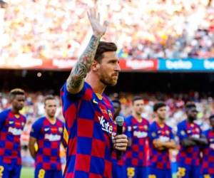 Messi durante la presentación en el Camp Nou para la nueva temporada en la Liga de España. Foto: Instagram