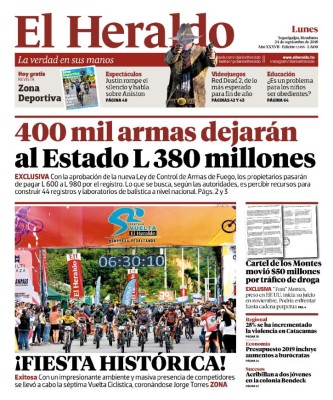 400 mil armas dejarán al Estado L 380 millones