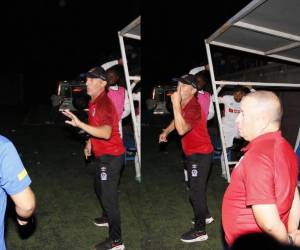 Pedro Troglio se fue muy molesto luego de que el juego UPN - Olimpia no se finalizara en el estadio Emilio Williams de Choluteca. El entrenador mostró su disgusto y hasta recibió una respuesta del DT de los Lobos. FOTOS: Marvin Salgado.