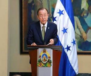 El Secretario General de la ONU, Ban Ki-moon, se pronunció tras la reunión con el presidente de Honduras. (Fotos: David Romero)