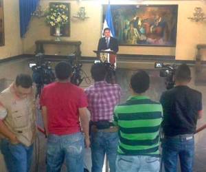 El presidente Juan Orlando Hernández en comparecencia en Casa de Gobierno.