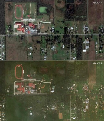 Imágenes aéreas revelan el arrasador azote del huracán Laura