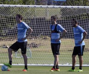 El astro del Atlético durante la sesión de entrenamiento del lunes en Montevideo.