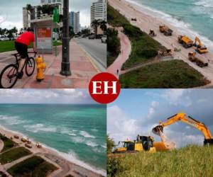 Decenas de camiones están vertiendo miles de toneladas de arena blanca con partículas de no más de 4,7 milímetros de diámetro en Miami Beach. Es la respuesta del gobierno de Estados Unidos a la erosión producida por el aumento del nivel del mar en uno de los destinos turísticos más populares de Florida. Fotos: Agencia AFP/ EL HERALDO HONDURAS.