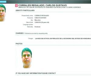 En la página de Interpol aparece el hondureño Carlos Gustavo Corrales.