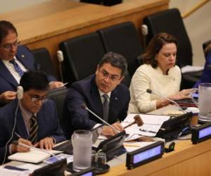 El presidente Juan Orlando Hernández al momento de exponer los logros y retos frente a la asamblea general de la Organización de las Naciones Unidas (ONU).