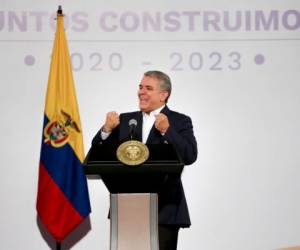 El presidente de Colombia, Ivan Duque, habla durante una reunión con alcaldes y gobernadores en Bogotá, Colombia, el domingo 24 de noviembre de 2019.