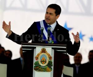 Juan Orlando Hernández durante su discurso en la toma de segundo mandato que se realizó en el Estadio Nacional de Tegucigalpa. Jonhy Magallanes/ EL HERALDO