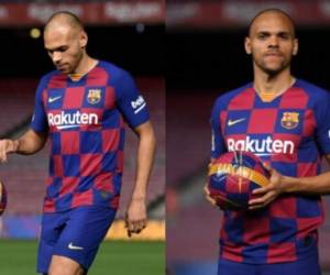 Martin Braithwaite fue presentado la tarde de este jueves en el Camp Nou luego que el Barcelona oficializara su incorporación. El danés de 28 años llega para sustituir las bajas de Ousmane Dembélé y Luis Suárez en la delantera azulgrana. Foto: AFP