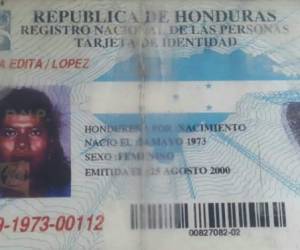 Esta es la tarjeta de identidad de la madre asesinada este viernes en Lepaterique, Francisco, Morazán.