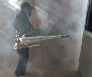 Las labores de fumigación se reportaron este miércoles en el instituto técnico Nueva Suyapa.