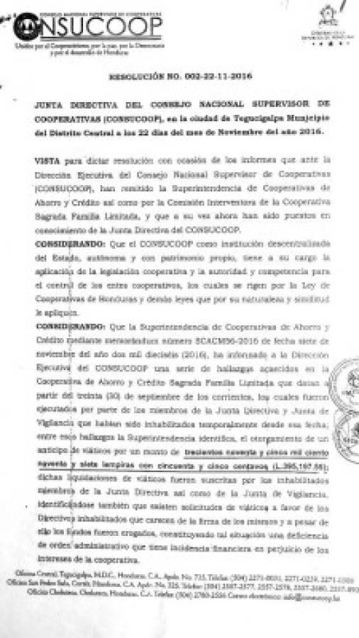 Control Consucoop: Multa e intervención total a cooperativa Sagrada Familia