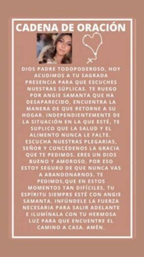 Esta es la oración difundida en redes sociales para pedir por Angie Peña.