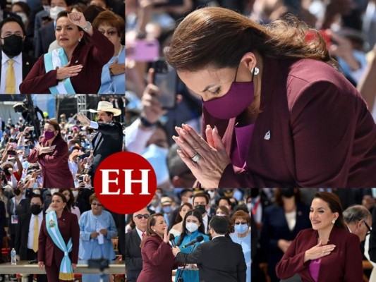 'Prometo ser fiel a la República, cumplir y hacer cumplir la Constitución y sus leyes', dijo la nueva gobernante de Honduras Xiomara Castro de Zelaya ante la jueza Karla Romero, quien la juramentó este jueves con la presencia de unos 29 mil asistentes en la capital hondureña, Tegucigalpa.A continuación las imágenes más emotivas captadas mientras tomaba promesa de ley y tras la imposición de la banda presidencial azul turqueza. Dale clic a la galería. FOTOS: AFP