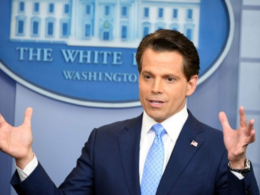 (FILES) This file photo taken on July 21, 2017 shows Anthony Scaramucci, named Donald Trump's new White House communications director as he speaks during a press briefing at the White House in Washington, DC. Fiery White House communications director Anthony Scaramucci, appointed just 10 days ago by President Donald Trump, is out of a job, US media reported on July 31, 2017.Scaramucci courted controversy with an eye-watering attack on his colleagues -- one targeting chief of staff Reince Priebus, who left his job last week, and chief White House strategist Steve Bannon. The New York Times reported that Scaramucci was dumped on the request of new chief of staff John Kelly, who was sworn in Monday, and tapped by Trump to bring some stability to an at times chaotic White House. / AFP PHOTO / JIM WATSON