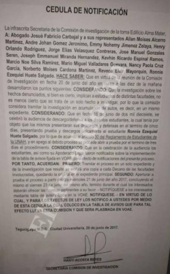 La Universidad Nacional Autónoma de Honduras (UNAH) suspende a 19 estudiantes durante cinco años