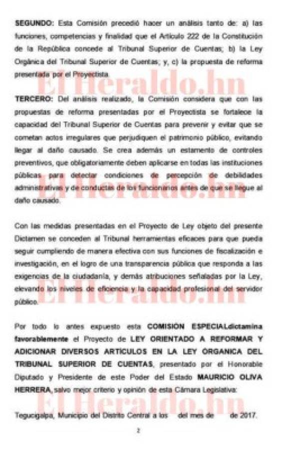 Congreso Nacional asegura que no busca limitar accionar del Tribunal Superior de Cuentas