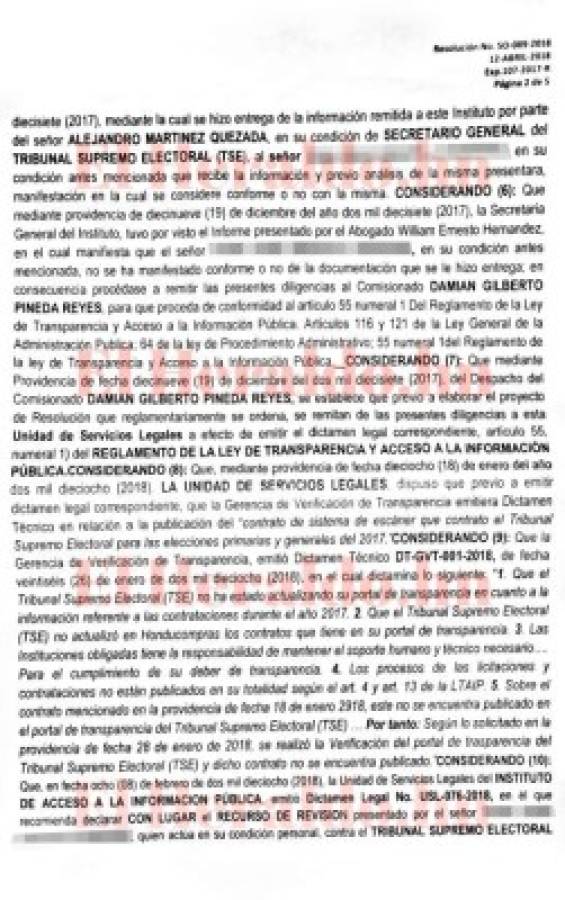 El Tribunal Supremo Electoral pagó 15,000 lempiras por el alquiler de cada escáner