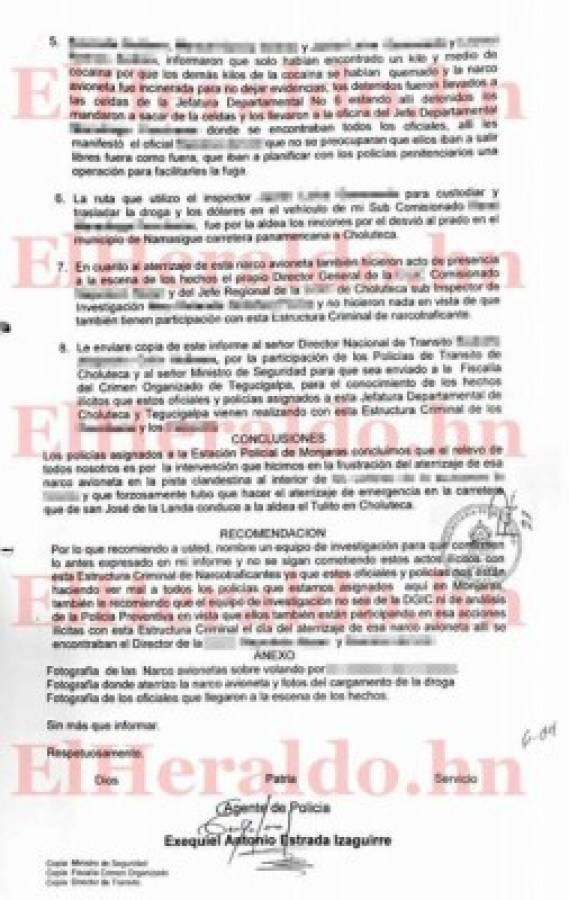 Banda de policías coordinó llegada de narcoavionetas a Honduras