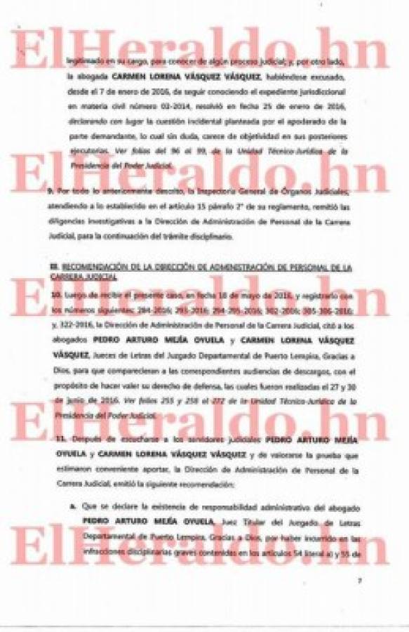 También se levantó expediente en contra de la funcionaria judicial Carmen Lorena Vásquez Vásquez, a quien se le encontró responsabilidad disciplinaria.