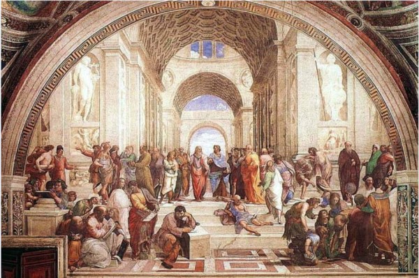 Rafael, 'La escuela de Atenas'. Fresco, 1510–1511. Museos Vaticanos, Roma.