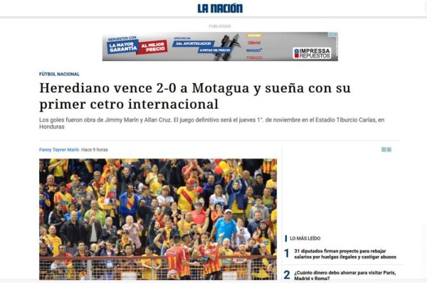 Esto dijo la prensa de Costa Rica tras la derrota de Motagua ante Herediano