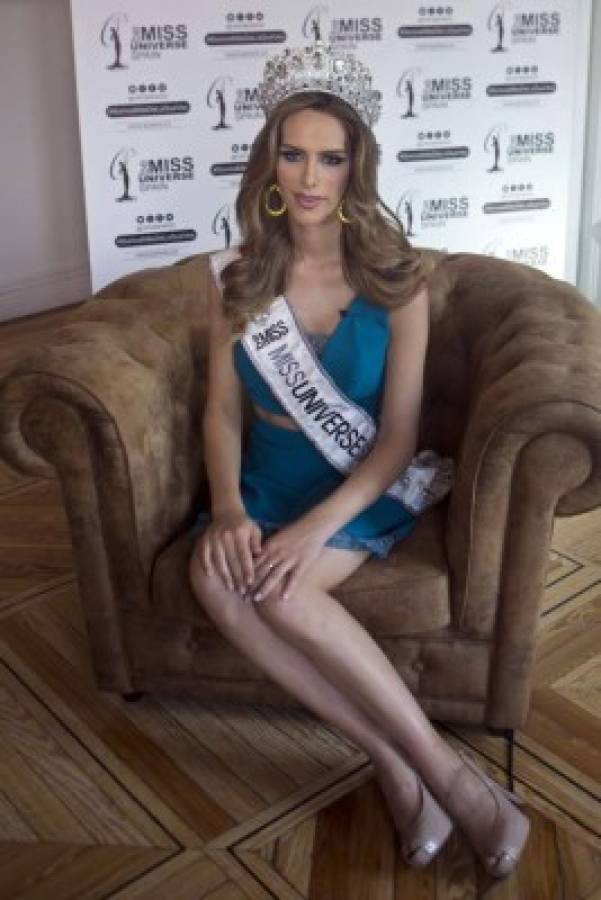 In this photo taken on Tuesday, July 10, 2018, Angela Ponce, who won Spain's Miss Universe competition in June, speaks during an interview with The Associated Press in Madrid, Spain. The first transgender woman to compete in the global Miss Universe pageant says that, whether winning or not the beauty title, she wants to make history as a role model for trans children around the globe. (AP Photo/Paul White)