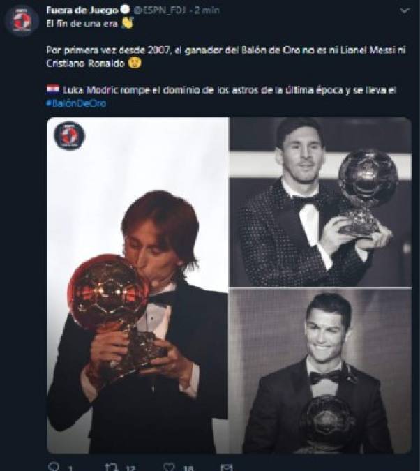 Reacciones en Twitter tras el nombramiento de Luka Modric como Balón de Oro