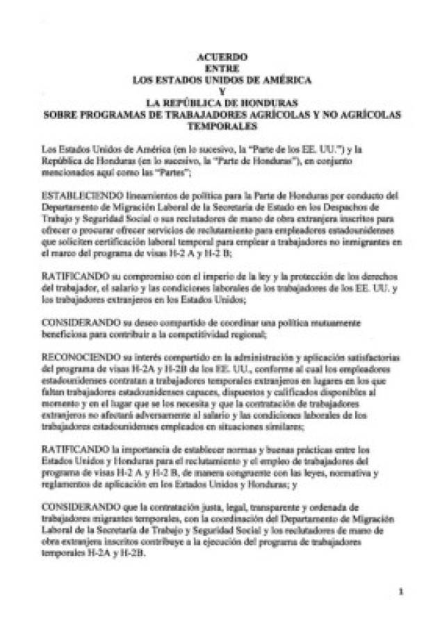 Acuerdo de visas de trabajo H-2A y H-2B protege a los hondureños