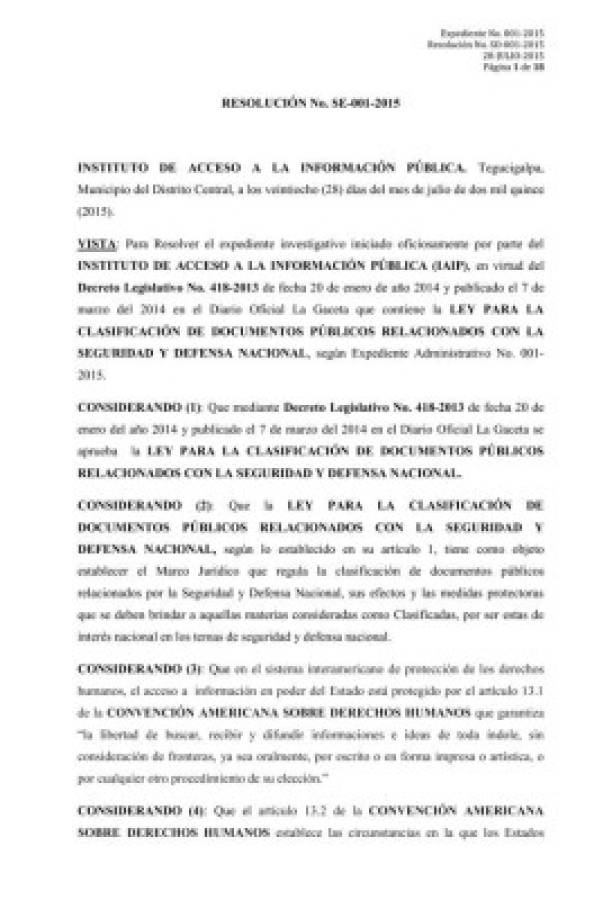 Honduras: IAIP 'ordena” al Congreso Nacional reformar 'ley de secretos'