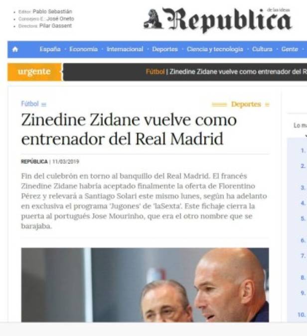 La llegada de Zinedine Zidane al Real Madrid hace eco en los medios deportivos del mundo