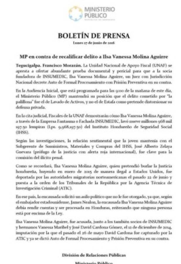 Honduras: Prisión preventiva para 'La Palillona' Ilsa Vanessa Molina