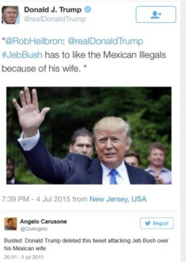 Donald Trump debió borrar tuit sobre la esposa de Jeb Bush