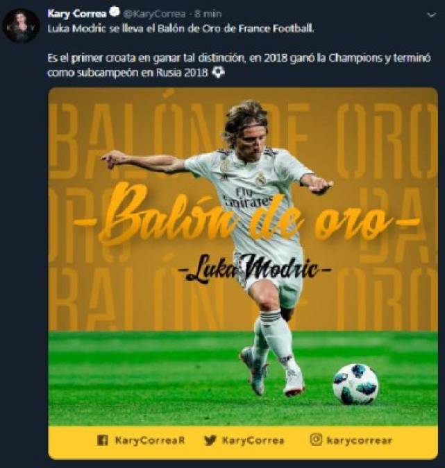 Reacciones en Twitter tras el nombramiento de Luka Modric como Balón de Oro