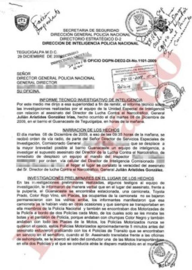 Según un informe de Inspectoría de la Policía Nacional, al menos 25 miembros de la institución armada están involucrados en el crimen del llamado zar antidrogas del país.