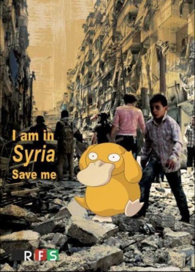 Niños sirios posan detrás de un Pokémon para pedir ayuda a Comunidad Internacional