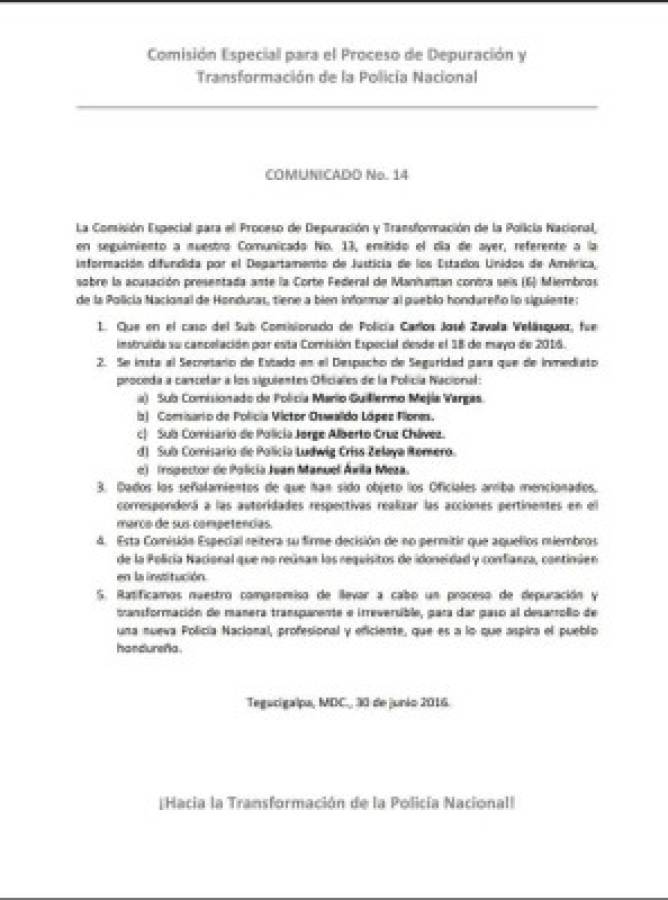 Policía acusado por gobierno de los Estados Unidos salió de Honduras