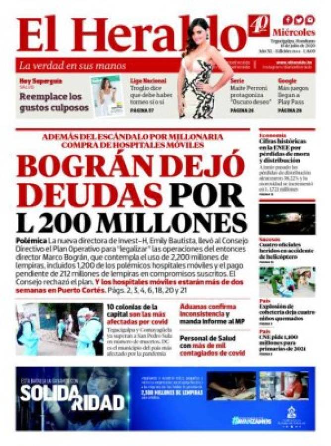 Esta fue la portada impresa de EL HERALDO el 15 de julio.