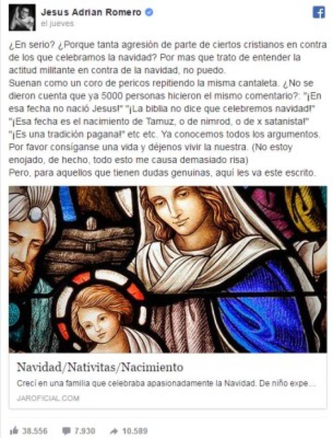 Jesús Adrián Romero explota tras comentarios sobre la celebración de Navidad