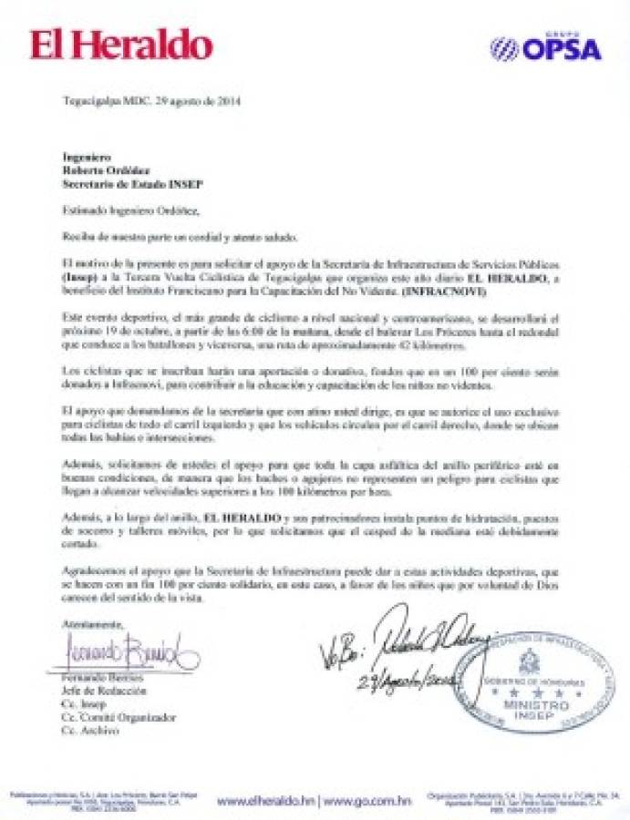 Insep confirma apoyo a la III Vuelta Ciclística