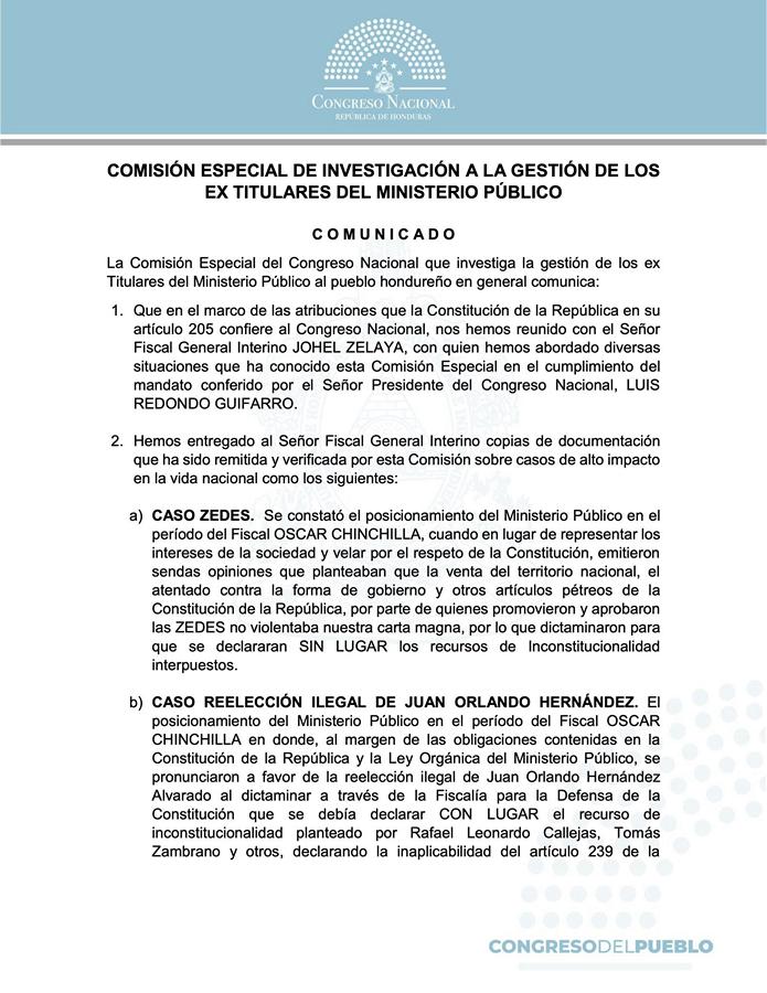 Comisión Especial entrega informe de casos en gestión de exfiscales
