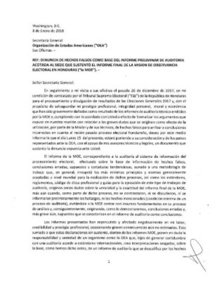 'Hechos falsos' componen informe de la OEA denuncia Firma Vucanovich mediante carta ante Luis Almagro