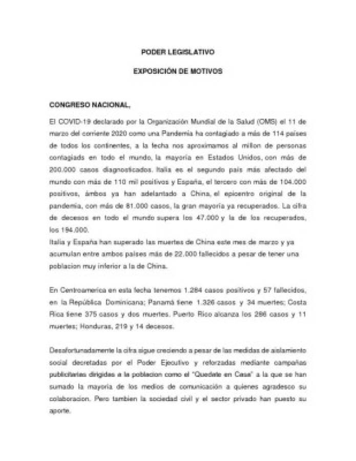 Medidas de emergencia por Covid-19 a aprobar por el Congreso Nacional