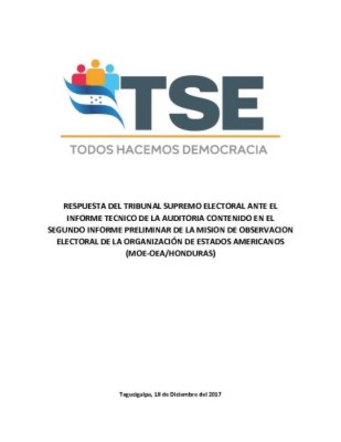 Respuesta del TSE ante informe técnico de auditoría de la MOE-OEA/Honduras