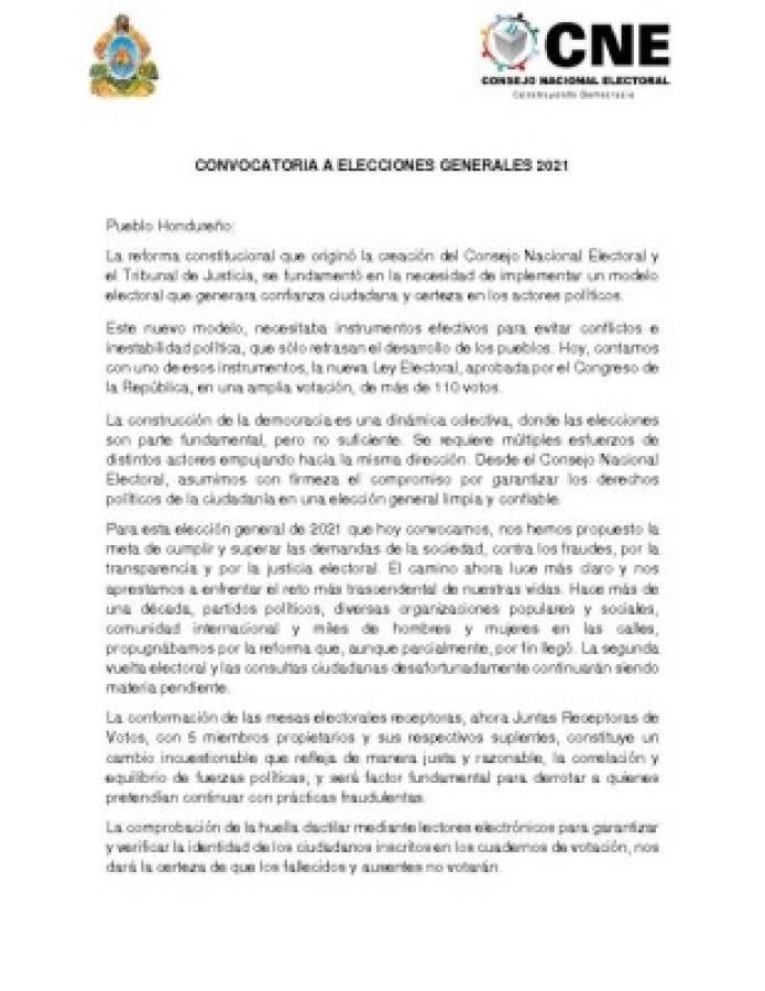 CNE: Convocatoria a elecciones generales 2021