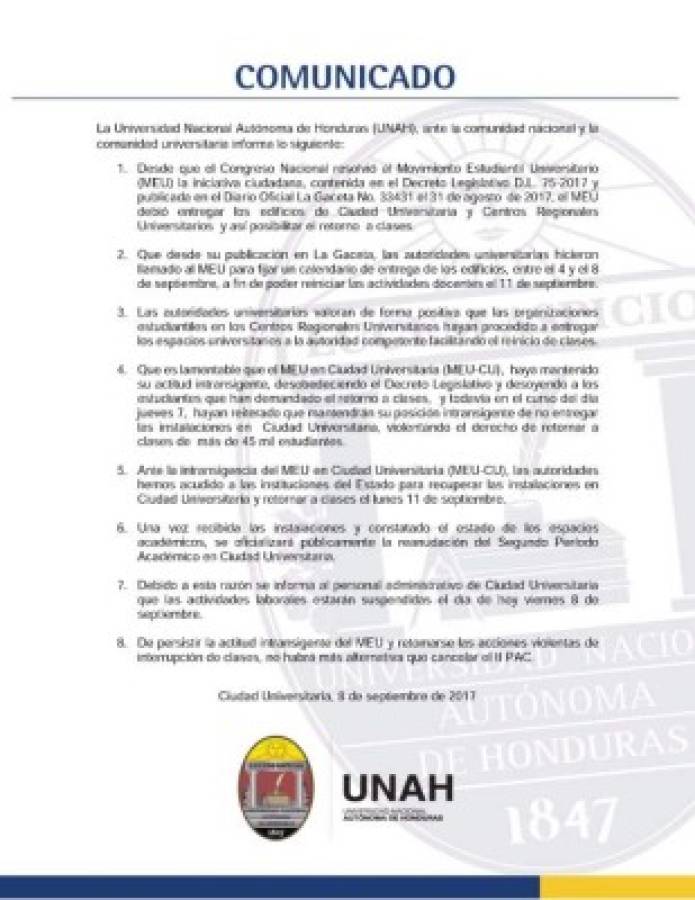 Policía Nacional realiza desalojo de estudiantes encapuchados en la UNAH