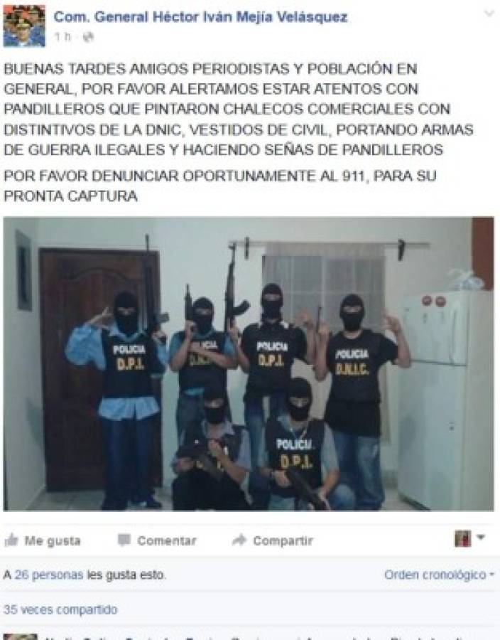 Autoridades hondureñas advierten sobre foto de pandilleros vestidos de policías
