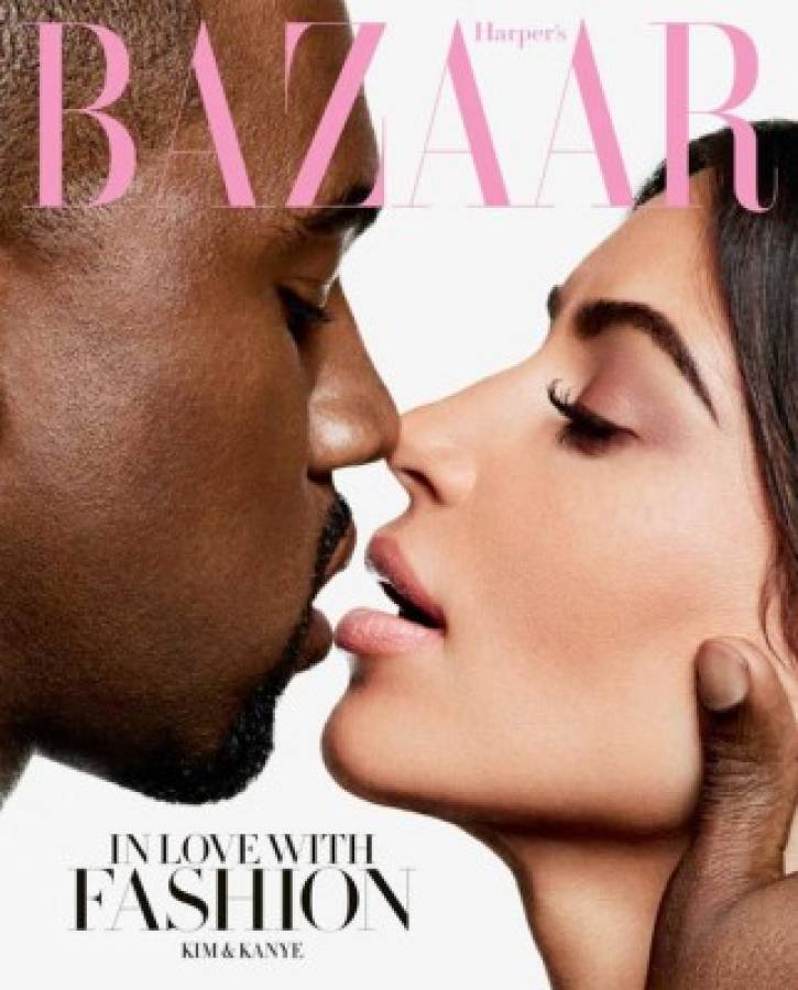 En la portada de la revista de moda, Kim y Kanye aparecen muy juntos, a punto de darse un beso.