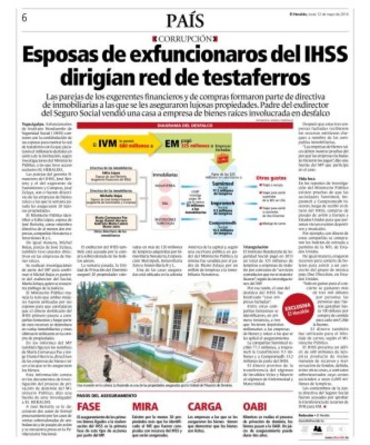 Identifican a empresario que adquirió 17 bienes con dinero del IHSS