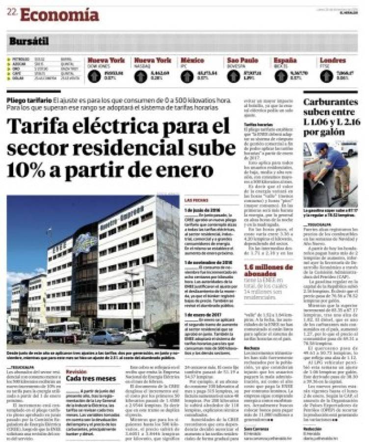 La EEH aplica tarifas que no se publicaron en el diario La Gaceta